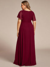 Load image into Gallery viewer, Color=Burgundy | Side Split V Neck Ruched Wholesale Chiffon Bridesmaid Dresses-Burgundy 2