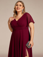 Load image into Gallery viewer, Color=Burgundy | Side Split V Neck Ruched Wholesale Chiffon Bridesmaid Dresses-Burgundy 5
