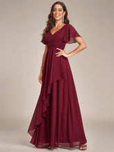 Load image into Gallery viewer, Color=Burgundy | Side Split V Neck Ruched Wholesale Chiffon Bridesmaid Dresses-Burgundy 3