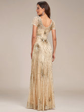 Load image into Gallery viewer, Color=Gold | Round Neck Sequin Shiny Wholesale Evening Dresses-Gold 2