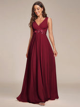 Load image into Gallery viewer, A-Line V Neck Appliques Ruched Wholesale Evening Dresses#Color_Burgundy
