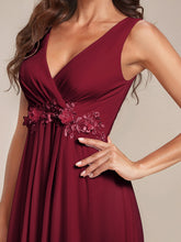 Load image into Gallery viewer, A-Line V Neck Appliques Ruched Wholesale Evening Dresses#Color_Burgundy