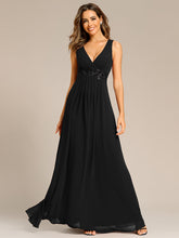 Load image into Gallery viewer, A-Line V Neck Appliques Ruched Wholesale Evening Dresses#Color_Black