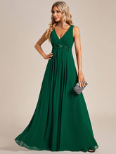 Load image into Gallery viewer, A-Line V Neck Appliques Ruched Wholesale Evening Dresses#Color_Dark Green