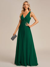 Load image into Gallery viewer, A-Line V Neck Appliques Ruched Wholesale Evening Dresses#Color_Dark Green