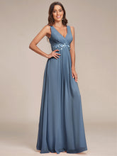 Load image into Gallery viewer, A-Line V Neck Appliques Ruched Wholesale Evening Dresses#Color_Dusty Navy