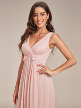 Load image into Gallery viewer, A-Line V Neck Appliques Ruched Wholesale Evening Dresses#Color_Pink
