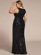 Load image into Gallery viewer, Color=Black | Sleeveless Sparkly Sequin Hot High Split Wholesale Evening Dresses-Black 2