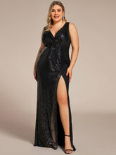 Load image into Gallery viewer, Color=Black | Sleeveless Sparkly Sequin Hot High Split Wholesale Evening Dresses-Black 4