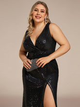 Load image into Gallery viewer, Color=Black | Sleeveless Sparkly Sequin Hot High Split Wholesale Evening Dresses-Black 5