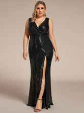 Load image into Gallery viewer, Color=Black | Sleeveless Sparkly Sequin Hot High Split Wholesale Evening Dresses-Black 1