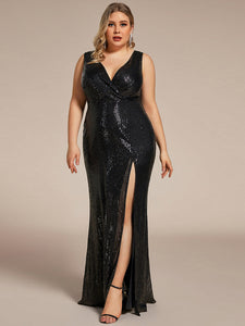 Color=Black | Sleeveless Sparkly Sequin Hot High Split Wholesale Evening Dresses-Black 1
