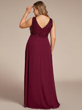 Load image into Gallery viewer, Color=Burgundy | Sleeveless VNeck Sequin &amp; Chiffon Wholesale Evening Dresses-Burgundy 2