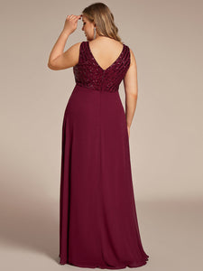 Color=Burgundy | Sleeveless VNeck Sequin & Chiffon Wholesale Evening Dresses-Burgundy 2