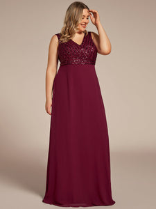 Color=Burgundy | Sleeveless VNeck Sequin & Chiffon Wholesale Evening Dresses-Burgundy 3