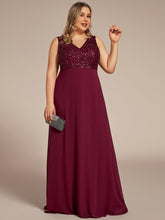Load image into Gallery viewer, Color=Burgundy | Sleeveless VNeck Sequin &amp; Chiffon Wholesale Evening Dresses-Burgundy 4