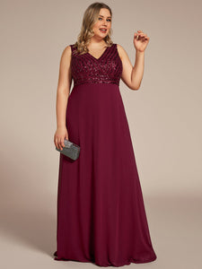 Color=Burgundy | Sleeveless VNeck Sequin & Chiffon Wholesale Evening Dresses-Burgundy 4