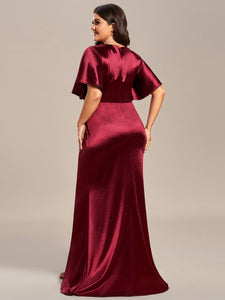 Color=Burgundy | Plus Fishtail Ruffles Wholesale Stain Evening Dresses-Burgundy 2