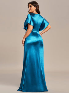 Color=Teal | Plus Fishtail Ruffles Wholesale Stain Evening Dresses-Teal 6