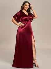 Load image into Gallery viewer, Color=Burgundy | Plus Split Bat-Wing Sleeve Wholesale Stain Evening Dresses-Burgundy 3
