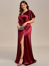 Load image into Gallery viewer, Color=Burgundy | Plus Split Bat-Wing Sleeve Wholesale Stain Evening Dresses-Burgundy 4