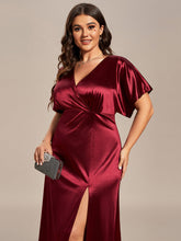 Load image into Gallery viewer, Color=Burgundy | Plus Split Bat-Wing Sleeve Wholesale Stain Evening Dresses-Burgundy 5