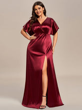 Load image into Gallery viewer, Color=Burgundy | Plus Split Bat-Wing Sleeve Wholesale Stain Evening Dresses-Burgundy 1