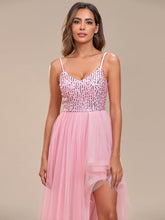 Load image into Gallery viewer, Color=Pink | Spaghetti Straps Asymmetric Wholesale Sequin Tulle Evening Dresses-Pink 5