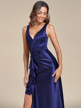 Load image into Gallery viewer, Color=Navy Blue | Elegant V Neck Split Ruffles Wholesale Stain Evening Dresses-Navy Blue 