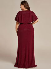 Load image into Gallery viewer, Color=Burgundy | Sparkly Deep V Neck Pleated Wholesale Evening Dresses With Belt-Burgundy 2