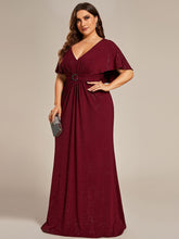 Load image into Gallery viewer, Color=Burgundy | Sparkly Deep V Neck Pleated Wholesale Evening Dresses With Belt-Burgundy 3