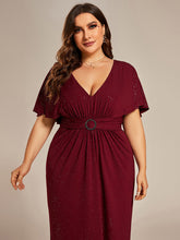 Load image into Gallery viewer, Color=Burgundy | Sparkly Deep V Neck Pleated Wholesale Evening Dresses With Belt-Burgundy 4