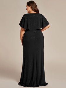 Color=Black | Sparkly Deep V Neck Pleated Wholesale Evening Dresses With Belt-Black 2
