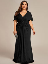 Load image into Gallery viewer, Color=Black | Sparkly Deep V Neck Pleated Wholesale Evening Dresses With Belt-Black 4