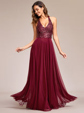 Load image into Gallery viewer, deep v-neck bead mesh sleeveless  Evening Dresses#Color_Burgundy