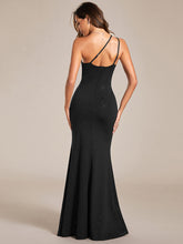 Load image into Gallery viewer, Color=Black | Shining One-Shoulder Spaghetti Strap Bodycon Evening Dresses-Black 2