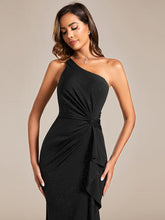 Load image into Gallery viewer, Color=Black | Shining One-Shoulder Spaghetti Strap Bodycon Evening Dresses-Black 3