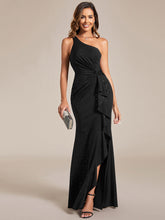 Load image into Gallery viewer, Color=Black | Shining One-Shoulder Spaghetti Strap Bodycon Evening Dresses-Black 5