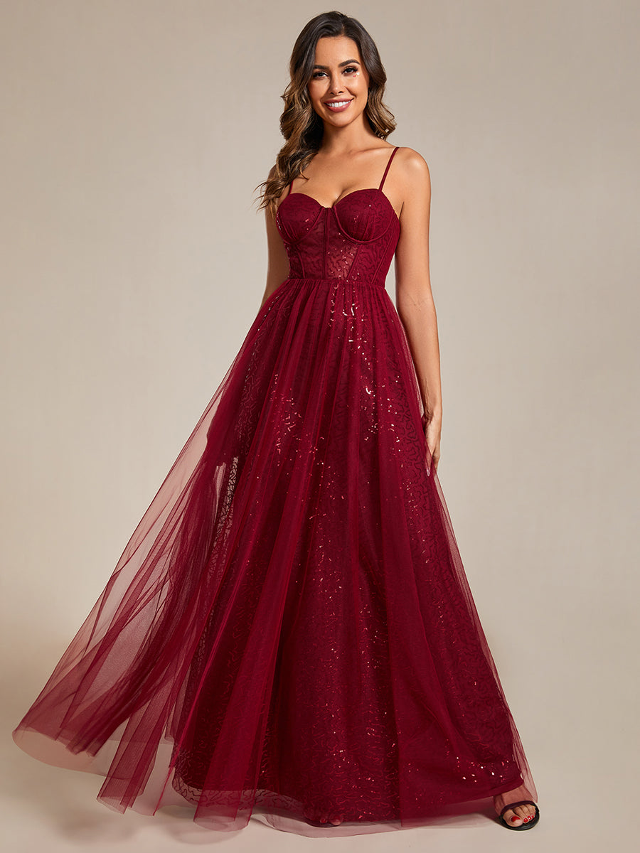 Color=Burgundy | Exquisite Empire Waist Sequin Shiny A-Line Floor Length Sweetheart Neckline Spaghetti Straps Wholesale Evening Dress-Burgundy 8