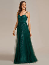 Load image into Gallery viewer, Color=Dark Green | Exquisite Empire Waist Sequin Shiny A-Line Floor Length Sweetheart Neckline Spaghetti Straps Wholesale Evening Dress-Dark Green 5