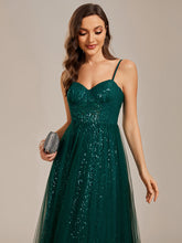 Load image into Gallery viewer, Color=Dark Green | Exquisite Empire Waist Sequin Shiny A-Line Floor Length Sweetheart Neckline Spaghetti Straps Wholesale Evening Dress-Dark Green 4