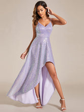 Load image into Gallery viewer, Shiny Side Split Spaghetti Straps Wholesale Evening Dresses#Color_Lavender