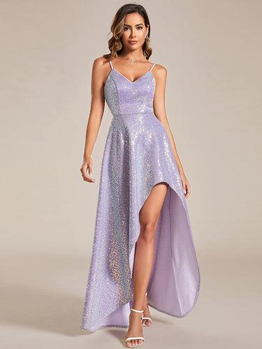 Shiny Side Split Spaghetti Straps Wholesale Evening Dresses#Color_Lavender