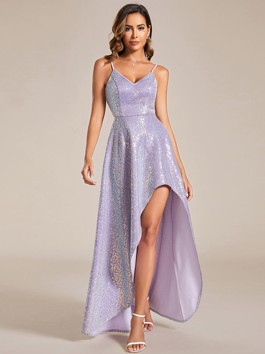 Shiny Side Split Spaghetti Straps Wholesale Evening Dresses#Color_Lavender