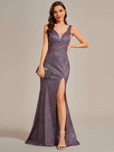 V Back Side Split Shiny Wholesale Evening Dresses#Color_Metallic Rose