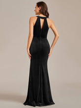 Load image into Gallery viewer, Halter Neck Side Split Velvet Wholesale Evening Dresses#Color_Black