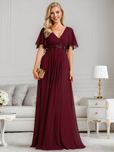 Load image into Gallery viewer, Color=Burgundy | V Neck Appliques Pleated Wholesale Bridesmaid Dresses-Burgundy 27