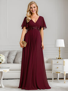 Color=Burgundy | V Neck Appliques Pleated Wholesale Bridesmaid Dresses-Burgundy 27
