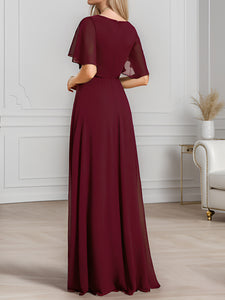 Color=Burgundy | V Neck Appliques Pleated Wholesale Bridesmaid Dresses-Burgundy 26