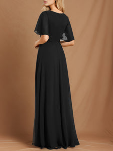 Color=Black | V Neck Appliques Pleated Wholesale Bridesmaid Dresses-Black 38